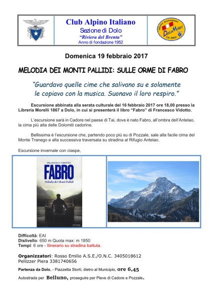 Escursione: Melodia dei Monti Pallidi 19/02/2017