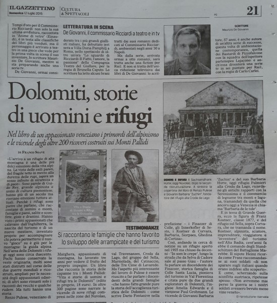 Vita e Storie di Uomini e Rifugi tra le Dolomiti  04/12/2015