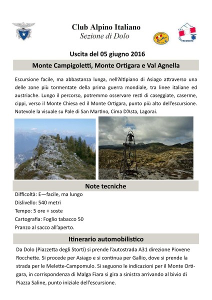 Monte Campigoletti, Monte Ortigara e Val Agnella Gita 05/06/2016 - 1
